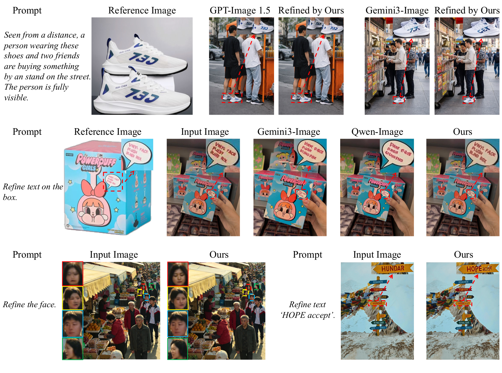 Teaser: region-specific refinement with prompts, references, and localized edits.